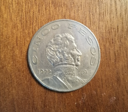 Moneda Cinco Pesos Vicente Guerrero 1972