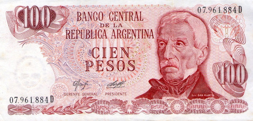 Nota Cédula Dinheiro 100 Pesos Argentino (Usado)