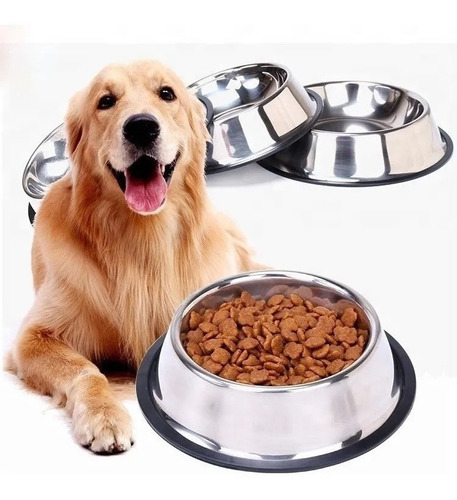 Imagen 3 de 3 de Comedero Acero Inoxidable 33 Cm Antideslizante Perro 96 Oz