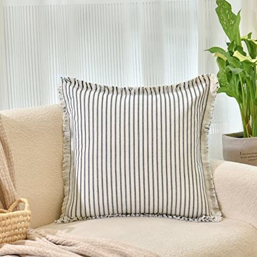 Funda Almohada 20x20 2 Unidades Rayas Con Flecos Algodón