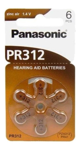 Pila Panasonic Zinc Air PR312 Botón - pack de 6 unidades