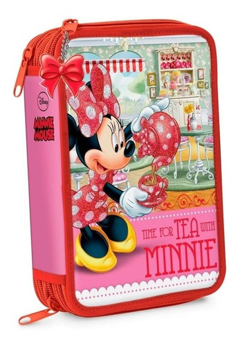 Cartuchera 3 Pisos Minnie Mouse Con Brillos 503 Color Rojo