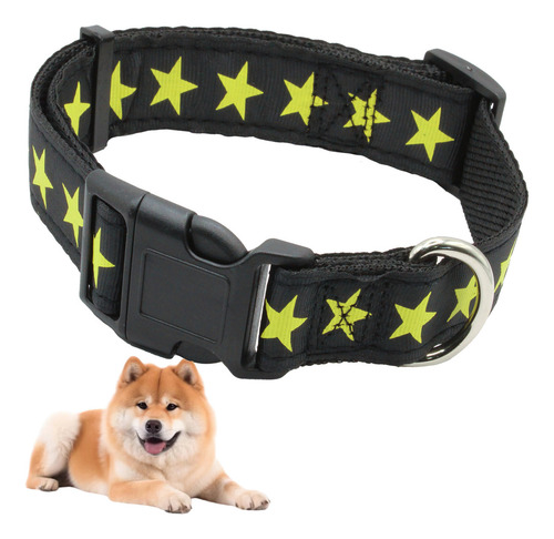 Meru MAS70 Collar con Estrellas Para Perros Raza Mediana y Grande Premium Ajustable Color Negro 