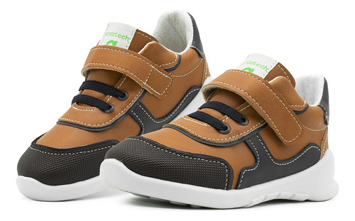 Tenis Niño Andatech Piel Camel/marino Velcro Casual 13-17