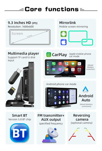 Autoestéreo Mirrorlink Pantalla Táctil 9,3 Pulgadas Carplay