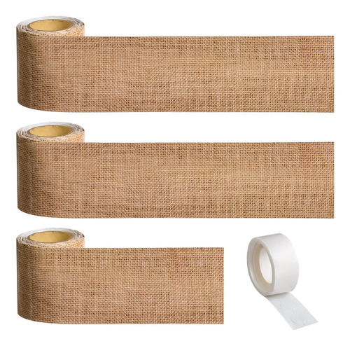 Rollos X3 Rectos De Arpillera Awizom Con Borde De Tablón De