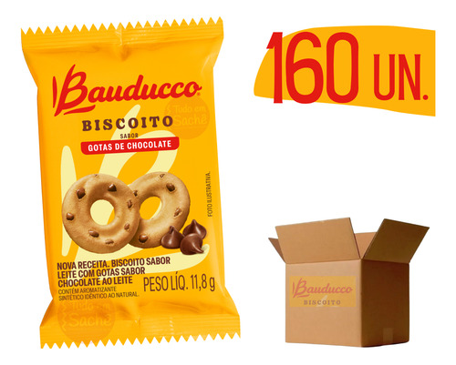 Biscoito Bauducco Leite Gotas Chocolate - 160 SachĂȘ + Brinde