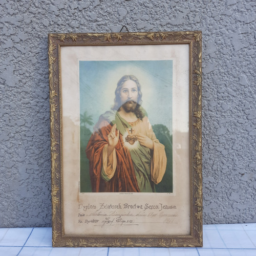 Quadro Antigo Polonês Sagrado Coração De Jesus Serca Jezusa