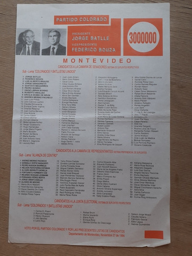 Elecciones Nacionales  1994 - Lista 3000000 Partido Colorado