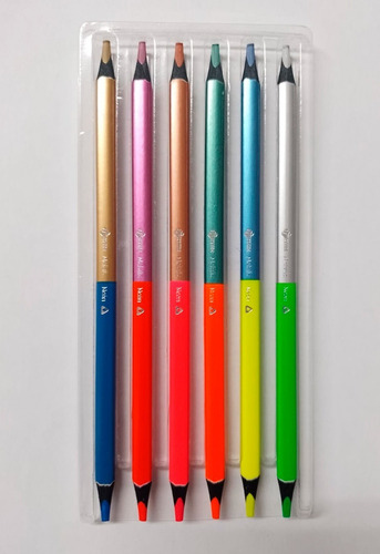 Colores Metalicos Neon Duo Triangulares Sacapuntas 6 Pzas