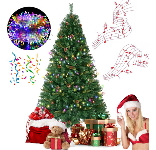 Árbol De Navidad 1.9m Pvc Verde Desmontable+luces De Colores