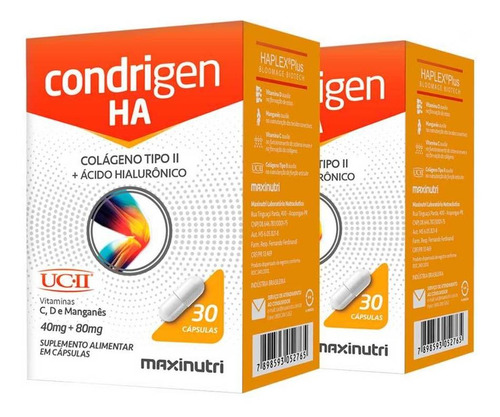 Kit 02 Condrigen H.a. Colágeno Tipo Ii + A Hialurônico 30 Cp Sabor Vitamina