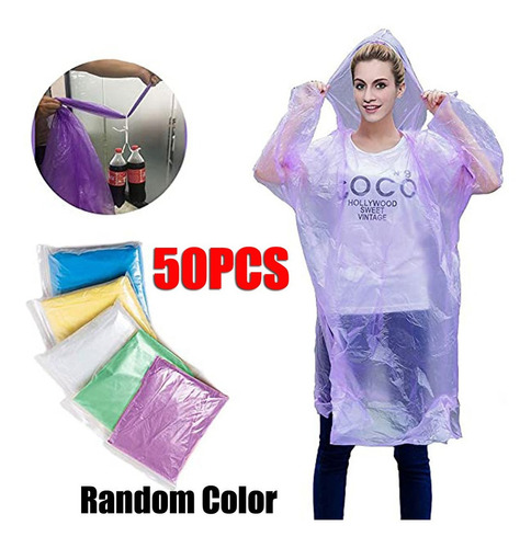 Ponchos De Lluvia Desechables De 50 Piezas Para Camping [s]