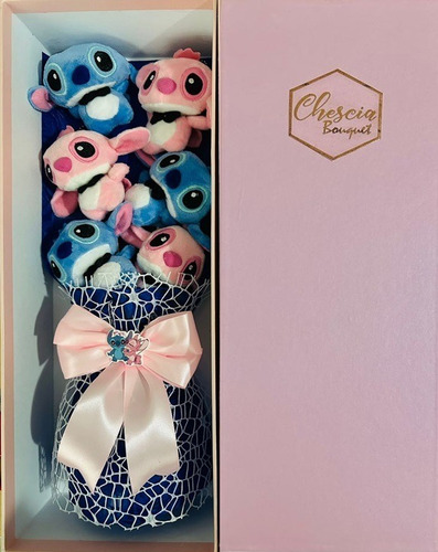 Bello Ramo Stitch & Angel Con Caja De Lujo Y Luz Led