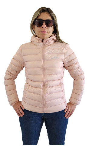 Campera Mujer Invierno Inflable Impermeable Capucha Bolsa