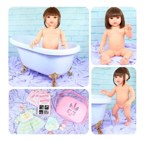 Bebê Reborn Boneca Baby Cabelos Castanhos C/ Enxoval