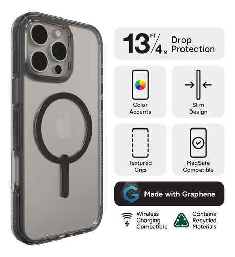 Funda Para Iphone 16 Con Magsafe Zagg Transparente Con Borde Negro