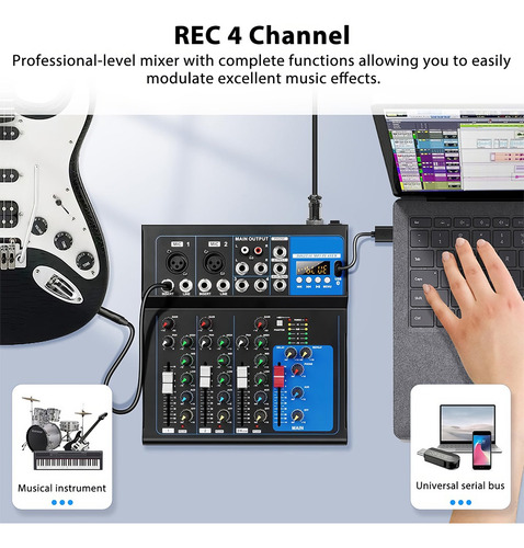Mixer F4 Mezclador Dj De Audio 4 Canales Bluetooth Usb