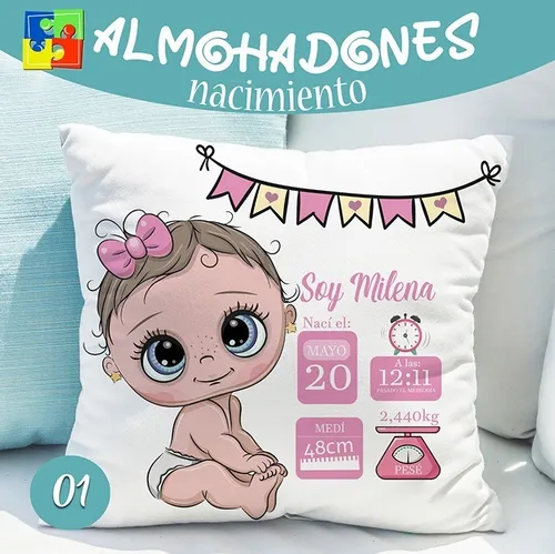 Almohadones Personalizados 40x40cm Regalo Bebe Nacimiento