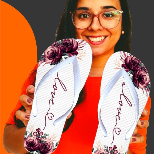 Imagem 4 de 4 de Chinelo Para Lembrança De Casamento Modelo Love Marsala Slim