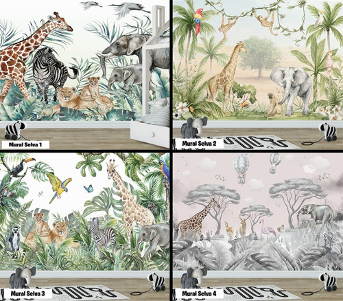 Imagen 1 de 5 de Vinilos Mural Infantil Animales Selva Jungla