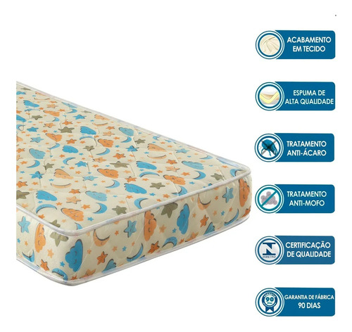 Colchão Almofada Infantil Bebê 1,30 Metros Mini Cama Berço Amarelo/70cm