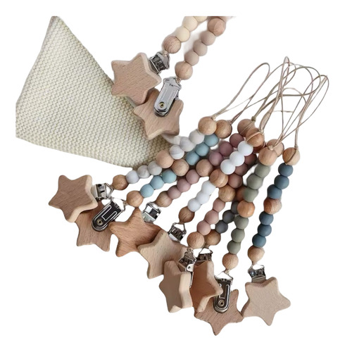 Portachupetes Madera Y Silicona Clip Estrella