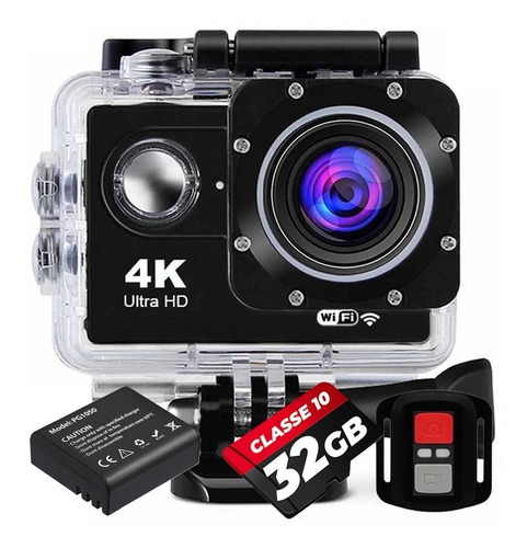 Imagem 1 de 10 de Kit Câmera Esportiva Sport 4k Prova D'água + 32gb + Bateria