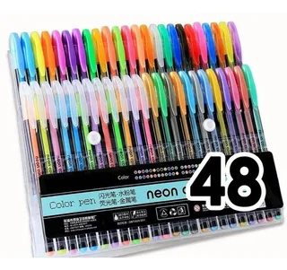 Set De Plumas De Gel 48 Pz, Neón, Glitters, Lapiceros