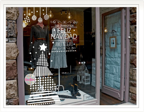Vinilo Navidad Navideño Vidrieras Arbol Texto Colgante Gde