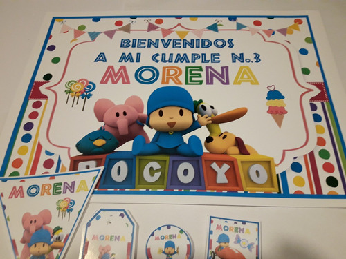 Pocoyo Combo Cumpleaños Candybar Banderines Cartel Stickers