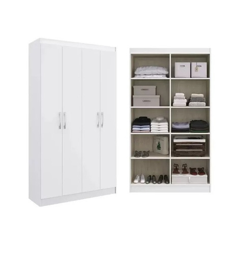 Ropero Multiuso Cocina Biblioteca Estanteria Color Blanco 4 Puertas Batientes Solo Estantes Mdp Muebles Web