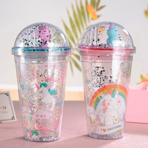 Vaso Acrilico 650ml Unicornio Tapa Y Popote Bebidas Kawaii