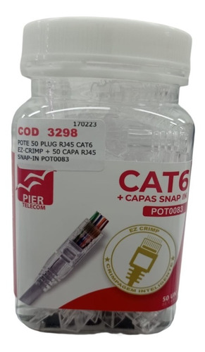 Pote 50 Conector Ez Crimp Rj45 Cat6 + Capa Snap