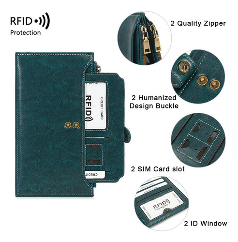 Cartera Con Bloqueo Rfid Con Doble Cremallera For Teléfonos