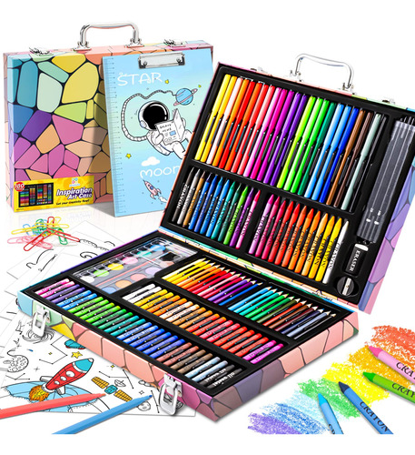 Set Pintura Y Dibujo 180 Piezas Con Clip Y Papeles De Colore