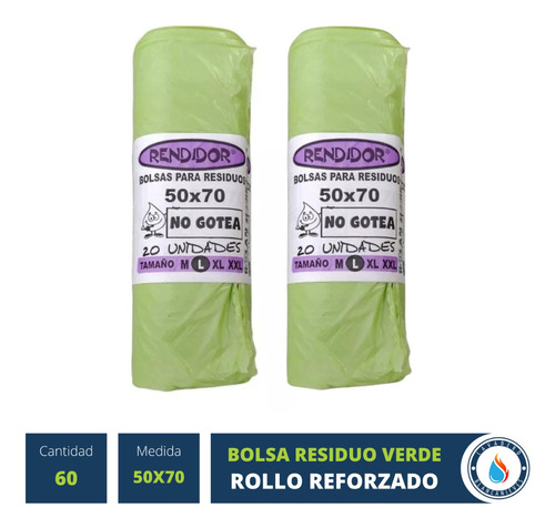 60 Bolsas Residuo Consorcio Verde 50x70 Rollo No Gotea 