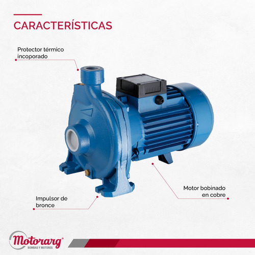 Bomba Centrifuga De Agua Motorarg Bc25 150m 1,5hp * Fase eléctrica Monofásica Frecuencia 50 Hz