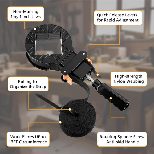 2packs Strap Clamp For Woodworking, Quick Release Band Clamp