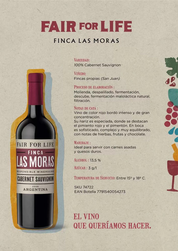 Vino Tinto Fair For Life Finca Las Moras Malbec - Caja X6