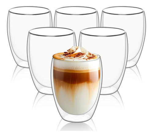 Taza Vaso Vidrio Doble Pared 350ml Térmico Café Resistentex6 Transparente 6 Vasos