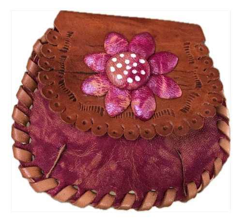 Monedero Mini De Cuero Fuxia Y Marron 11cmx10cmx0.5cm