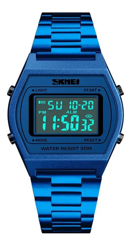 Reloj Skmei 1328, Unisex, Illuminator Correa De Acero, Blue