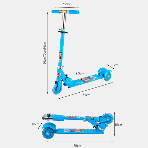 Scooter Para Niños Azul Con Luces 3 Llantas Metal