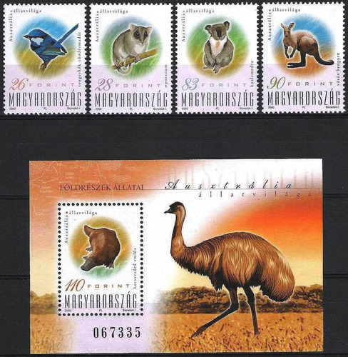 Canguro - Koala - Pájaro - Hungría - Serie + Block Mint