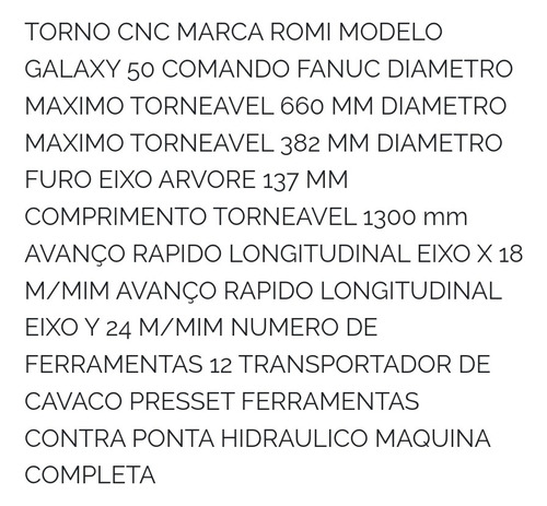 Centro De Torneamento Romi Galaxy 50 Ano 2004 C/ Cnc Fanuc. (Usado)