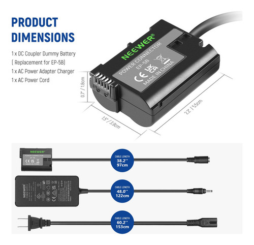 . Neewer En-el15 Batería Ficticia Adaptador Corriente P/