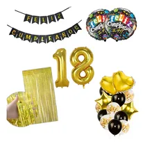 Comprar Combo Deco Feliz Cumple Negro+cortina+banderin+globos+numero