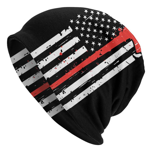 Thin Red Line Flag Memorial American Flag Beanie Hat Para Sl