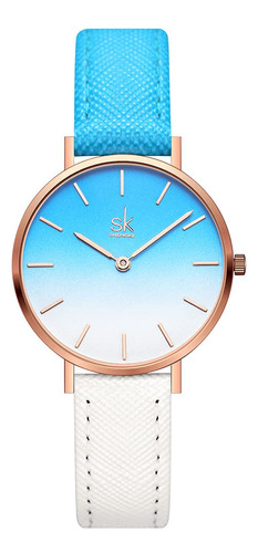 Reloj Mujer Ultrafino Sk Simple Con Correa Cuero Y Dos Manec